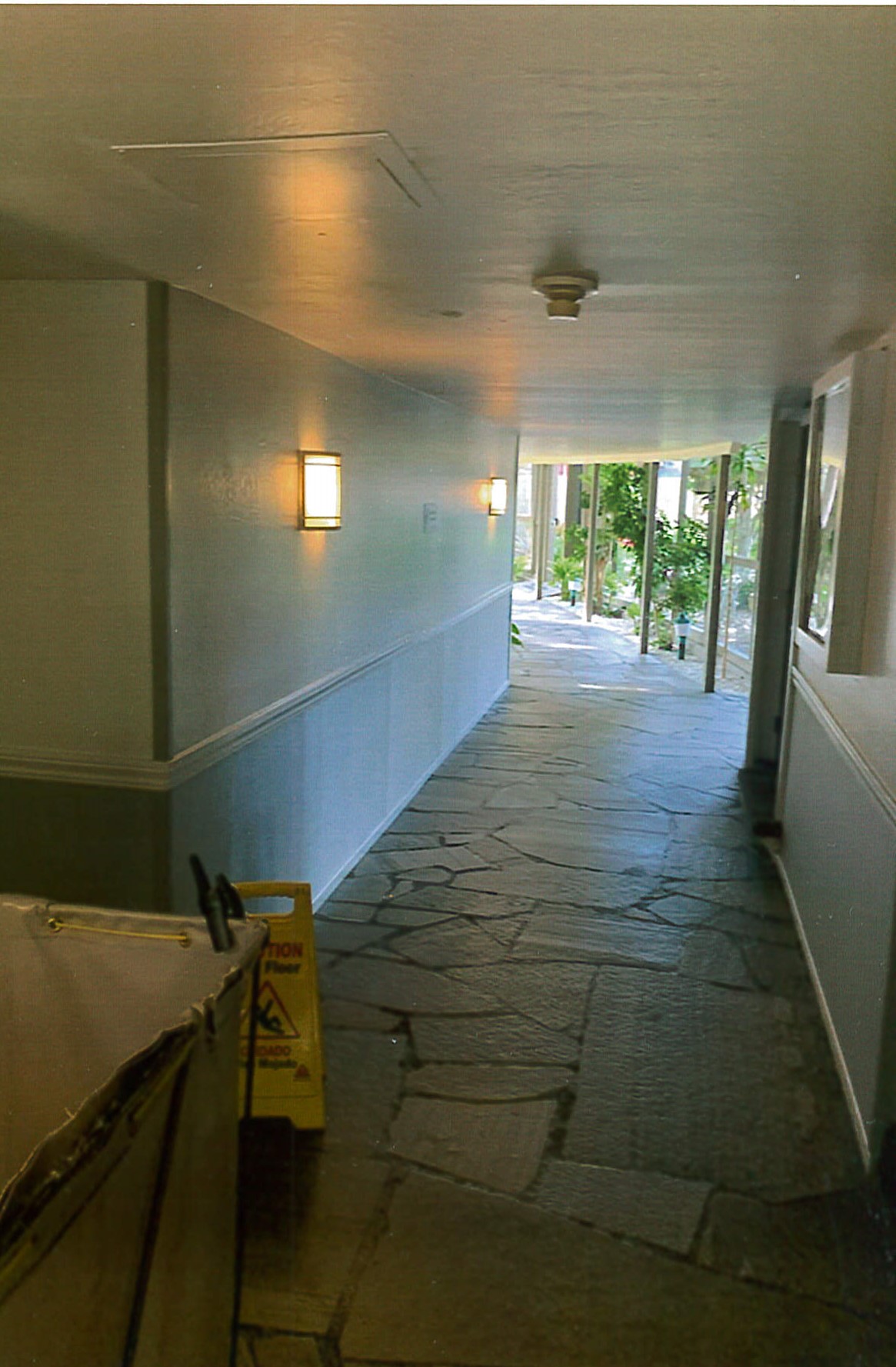 First floor corridor and flagstone walkway